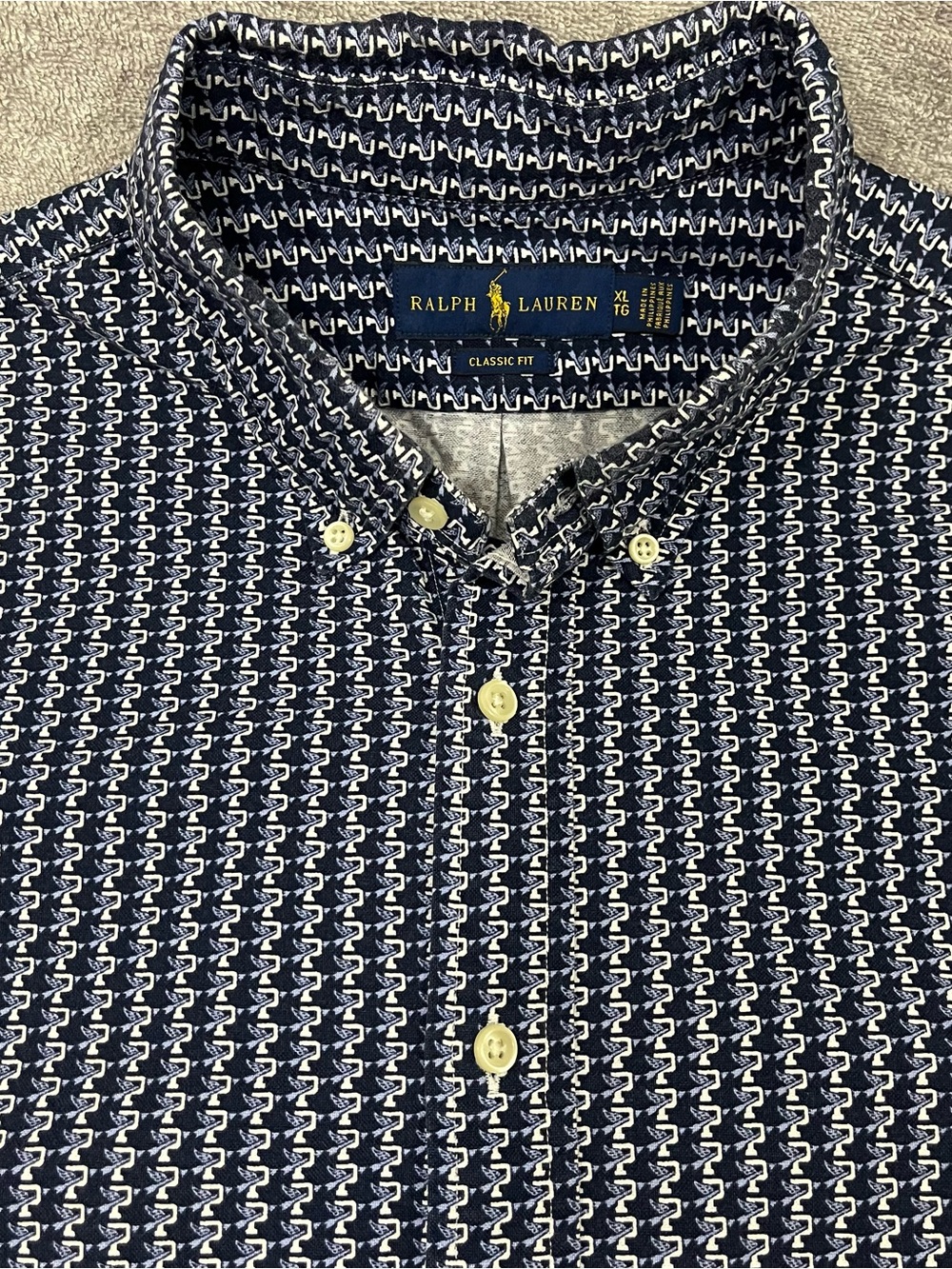 Ralph Lauren Shirt men's XL Classic Fit S/S Button Down P Wing Geometric AOP